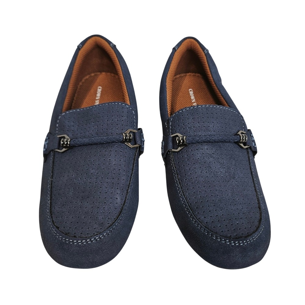 Crown Vintage Blue Leo Perforated Faux Suede Loafers 3 Boys Preppy Academia - Picture 2 of 8